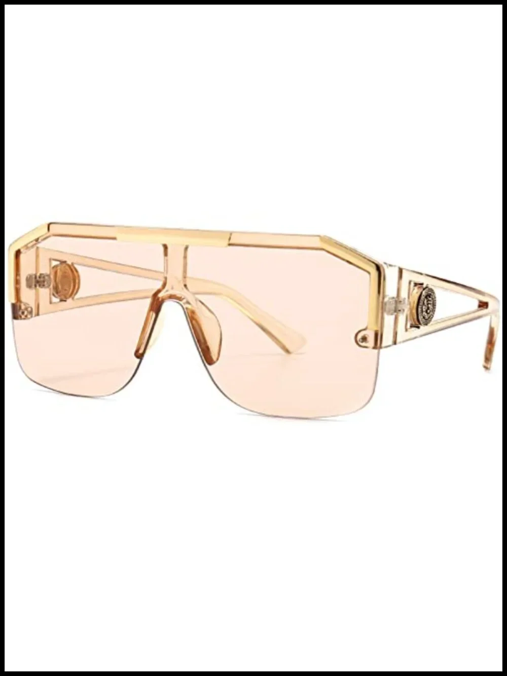 Square Oversized Sunglasses Flat Top Shield One Lens Metal Frame